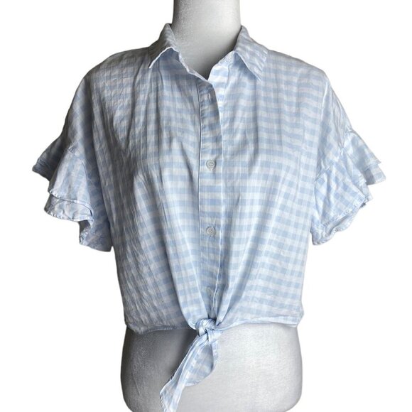Cupcakes and Cashmere Sunnie Tie Hem 100% Cotton Gingham Shirt Women's Size M - Picture 2 of 10